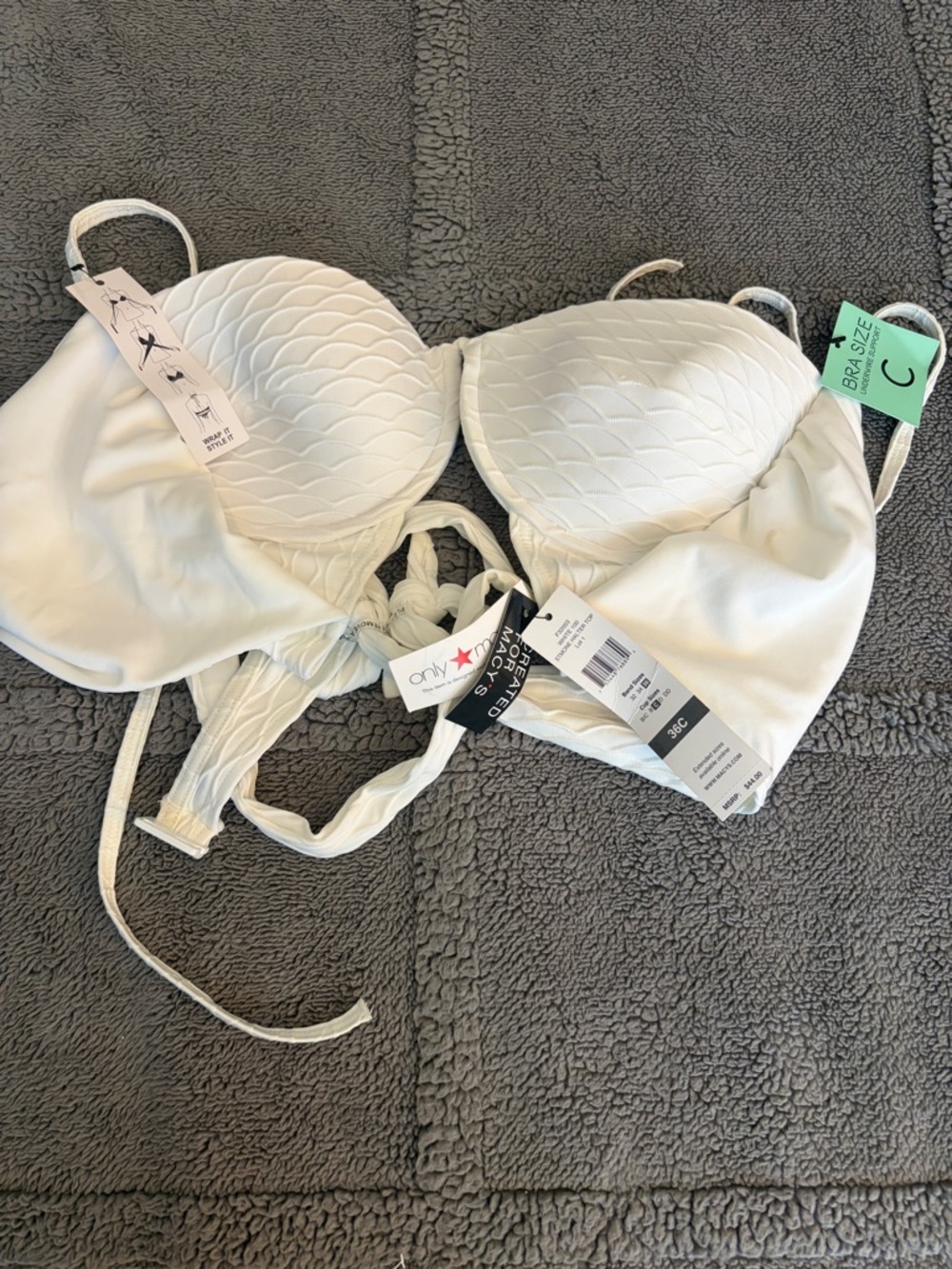 Onn. White Textured Padded Bikini Top - Adjustable Straps